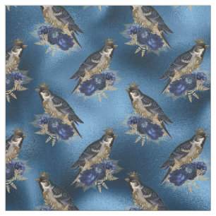 Tela Aves coronadas con flores azules