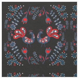 Tela Aves de arte folclórico escandinavo monogramadas