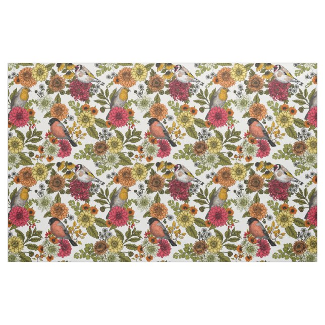 Tela Aves de jardín y flores 1 ("Cuarto gordo" (fat quarter))