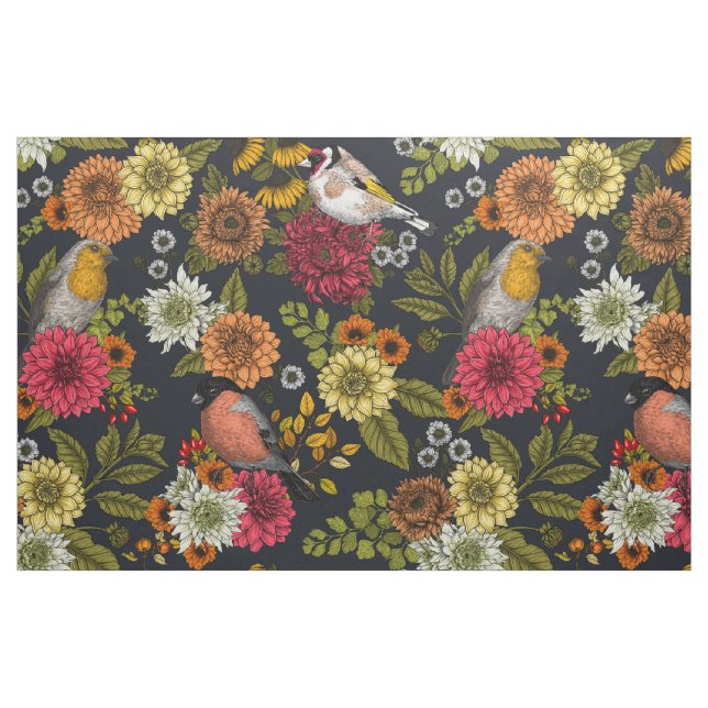 Tela Aves de jardín y flores 2 ("Cuarto gordo" (fat quarter))