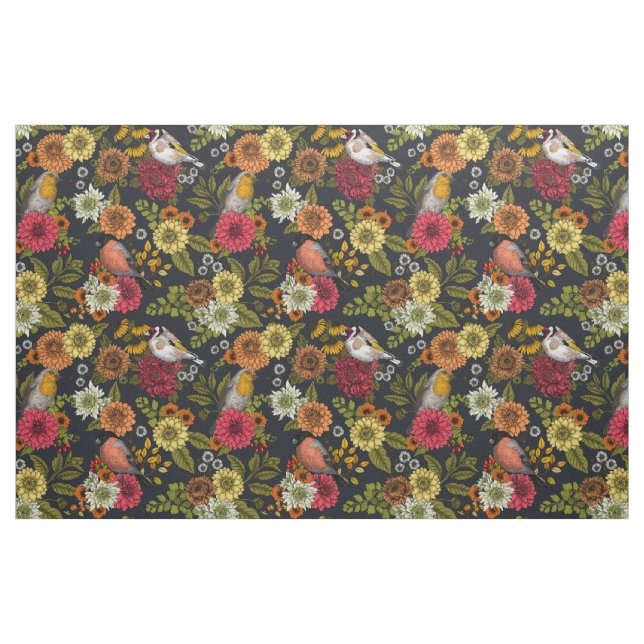 Tela Aves de jardín y flores 2 ("Cuarto gordo" (fat quarter))