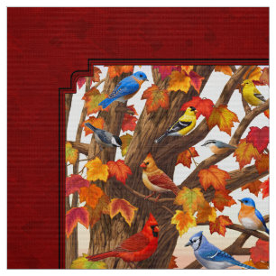 Tela Aves en rojo del árbol de arce de otoño