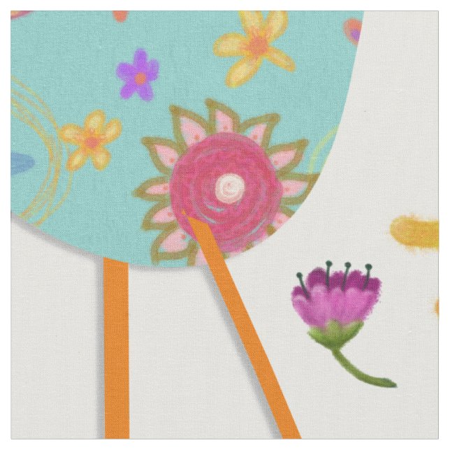 Tela Aves primaverales y flores tu Personalizar (De cerca)
