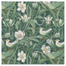 Aves y tulipanes Art Nouveau verde