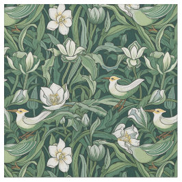 Tela Aves y tulipanes Art Nouveau verde