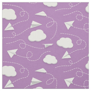 Tela aviones de papel volando entre nubes lavender