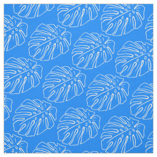 Tela Azul Azul Azul azul de hoja tropical blanca