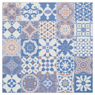 Tela azul azulejo marroquí, marrón