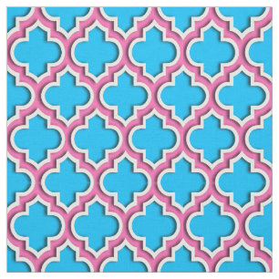 Tela Azul Capri, Quatrefoil marroquí rosa caliente #5D
