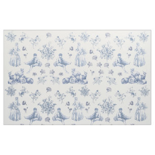 Tela Azul Chinoiserie Toile Floral Pastoral francés