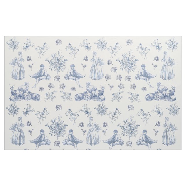 Tela Azul Chinoiserie Toile Floral Pastoral francés (Yarda)
