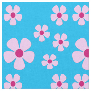 Tela azul cielo con flores rosadas