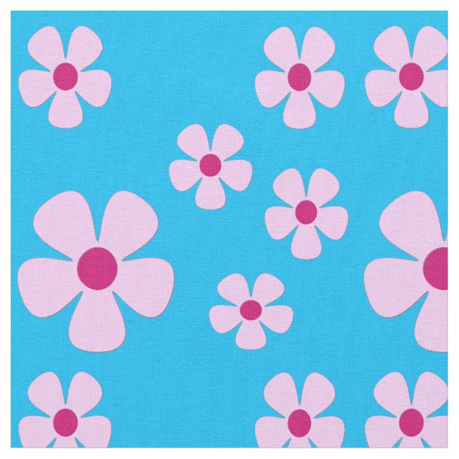 Tela azul cielo con flores rosadas (De cerca)
