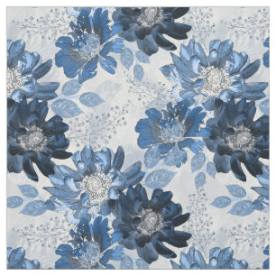 Tela Azul claro, flores azul oscuro sobre gris claro