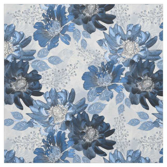 Tela Azul claro, flores azul oscuro sobre gris claro (Retal)