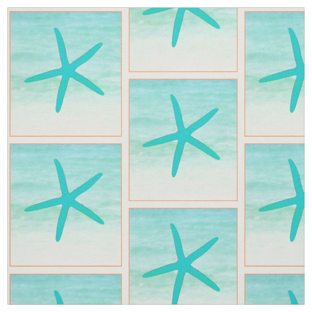 Tela azul de las estrellas de mar del océano (Retal)