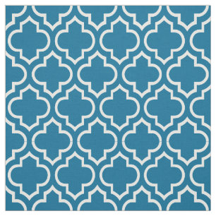 Tela Azul de pavo real, marroquí blanco Quatrefoil #6