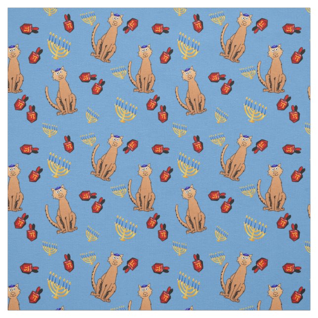 Tela azul del abrigo de Dreidel del gato de Jánuca (Retal)