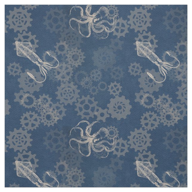 Tela azul del pulpo de Steampunk (Retal)