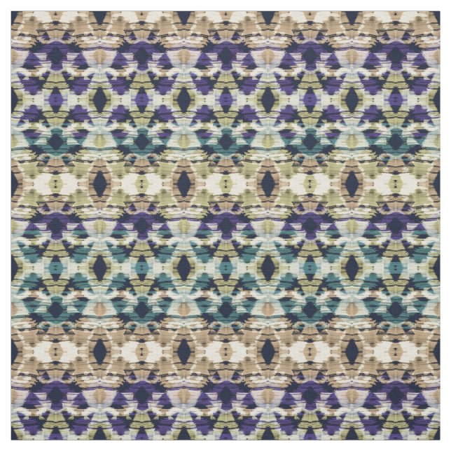 Tela Azul étnico, ikat beige  (Retal)