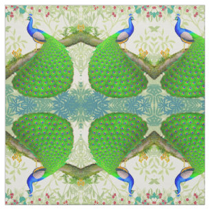Tela azul india exótica del pavo real