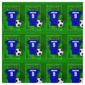 Tela Azul Jersey de fútbol personalizado con blanco