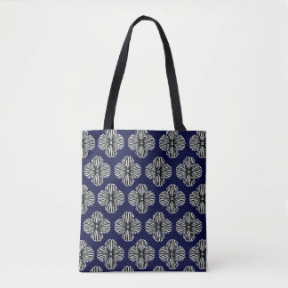 Tela Azul marino con bolso de mano diseñado en blanco y