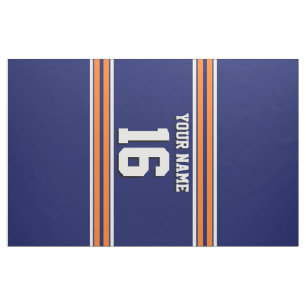 Tela Azul marino con franjas blancas Naranja Jersey