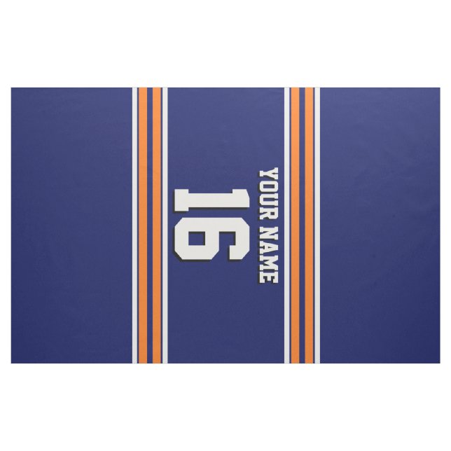 Tela Azul marino con franjas blancas Naranja Jersey (Yarda)