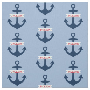 Tela Azul Marino Náutico Anclas de Barco con Nombre Per