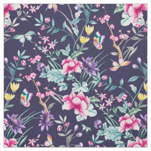 Tela Azul mariposa arcoiris de flores de época