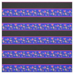 Tela Azul/negro real, franja de pin rosado, folclórico