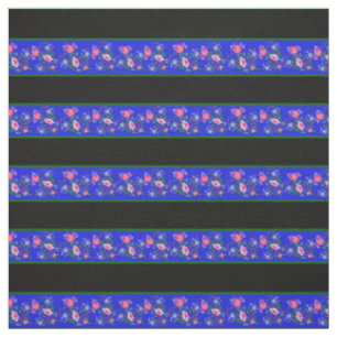 Tela Azul/negro real, franja de pin verde, floral folcl