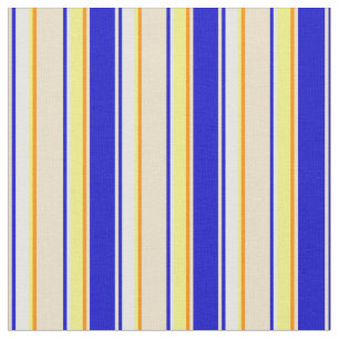 Tela Azul, Tan, Naranja oscuro, patrón amarillo y blanc