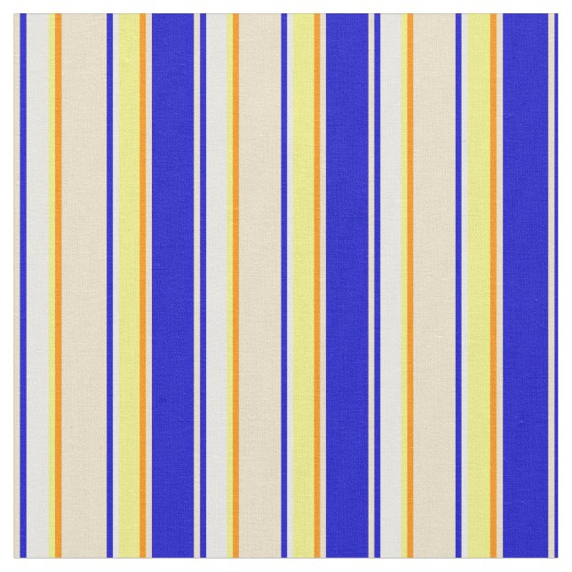 Tela Azul, Tan, Naranja oscuro, patrón amarillo y blanc (De cerca)