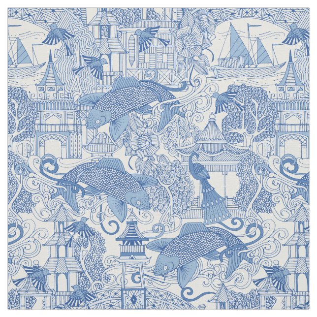 Tela azul toile del chinoiserie (Retal)