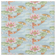 Azul tropical Koi & Lotus Fish Pond Watercolor