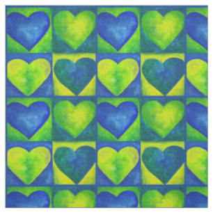 Tela Azul Verde acuarela Corazón de amor San Valentín