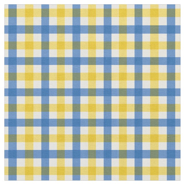 Tela Azul y amarillo brillante Gingham Plaid/ Tartán (De cerca)