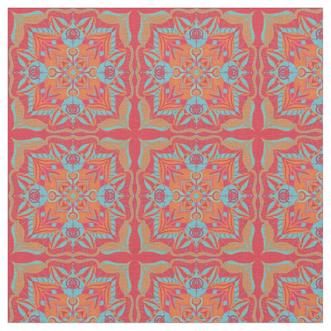 Tela Azulejo Coral Floral (De cerca)