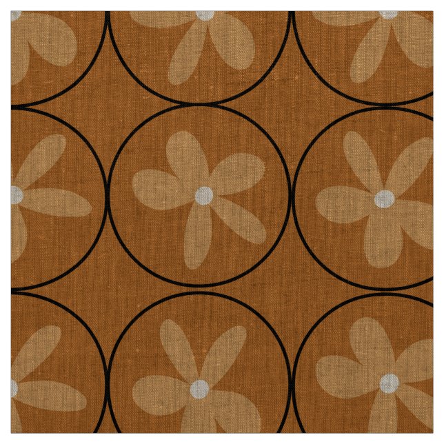 Tela Azulejo Floral de Mostaza Cálida Grande - Lino Nat (Retal)