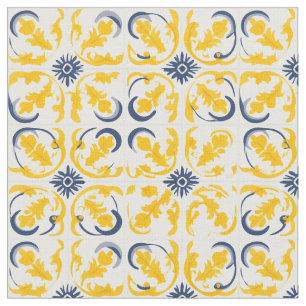 Tela Azulejo Portugués Mediterráneo Amarillo y Blanco