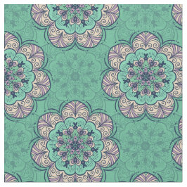 Tela Azulejos florales de Mandala en Mint & Lavender