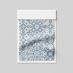 Tela Azulejos Mediterráneos, Marroquíes, Mayólica, Azul