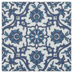 Tela Azulejos portugueses azules Patrón de mosaico flor