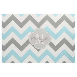 Tela Azules cielos y gris Chevron con el monograma
