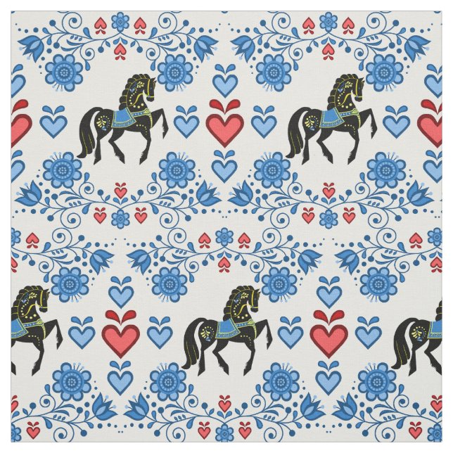 Tela Azules/oro/negro frisón/folklórico, corazones, 4" (Retal)
