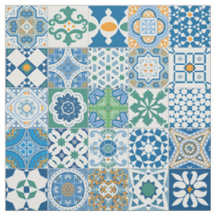 Tela Baldosa marroquí: azul y verde