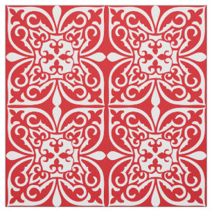 Tela Baldosa marroquí - rojo oscuro y blanco