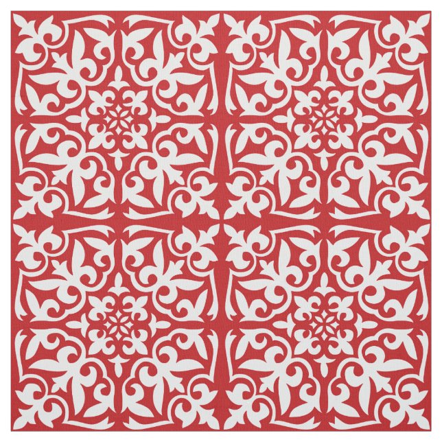 Tela Baldosa marroquí - rojo oscuro y blanco (Retal)